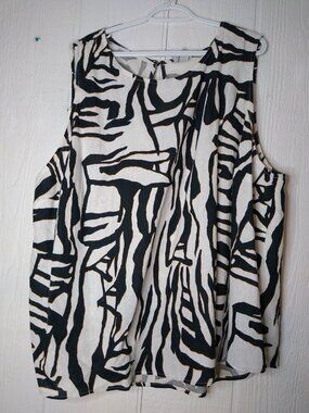 AVA & VIV Sleeveless Top Womens 1X Keyhole Button Animal Print Linen Rayon NEW